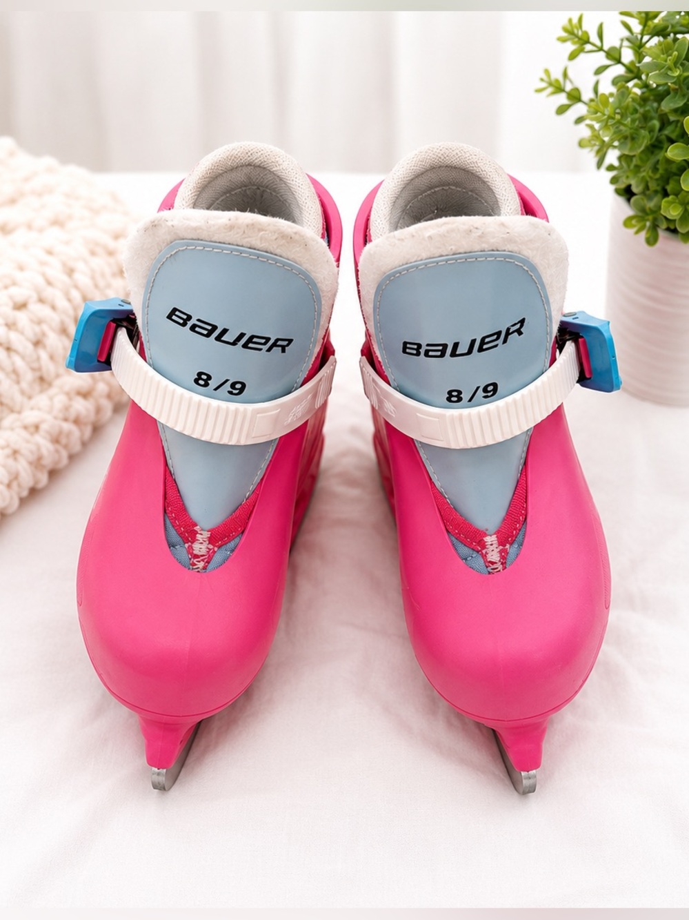 Bauer Hot Pink and Light Blue Kids Ice Skates